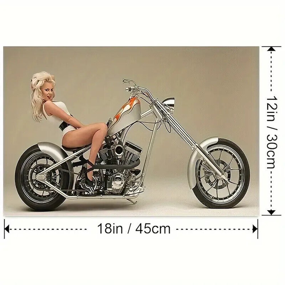 Modern Art, Cool Motorcycle Girl Artistic Canvas Print 12" x 18" NEW! Home & Garden:Home Décor:Posters & Prints Style Your Walls